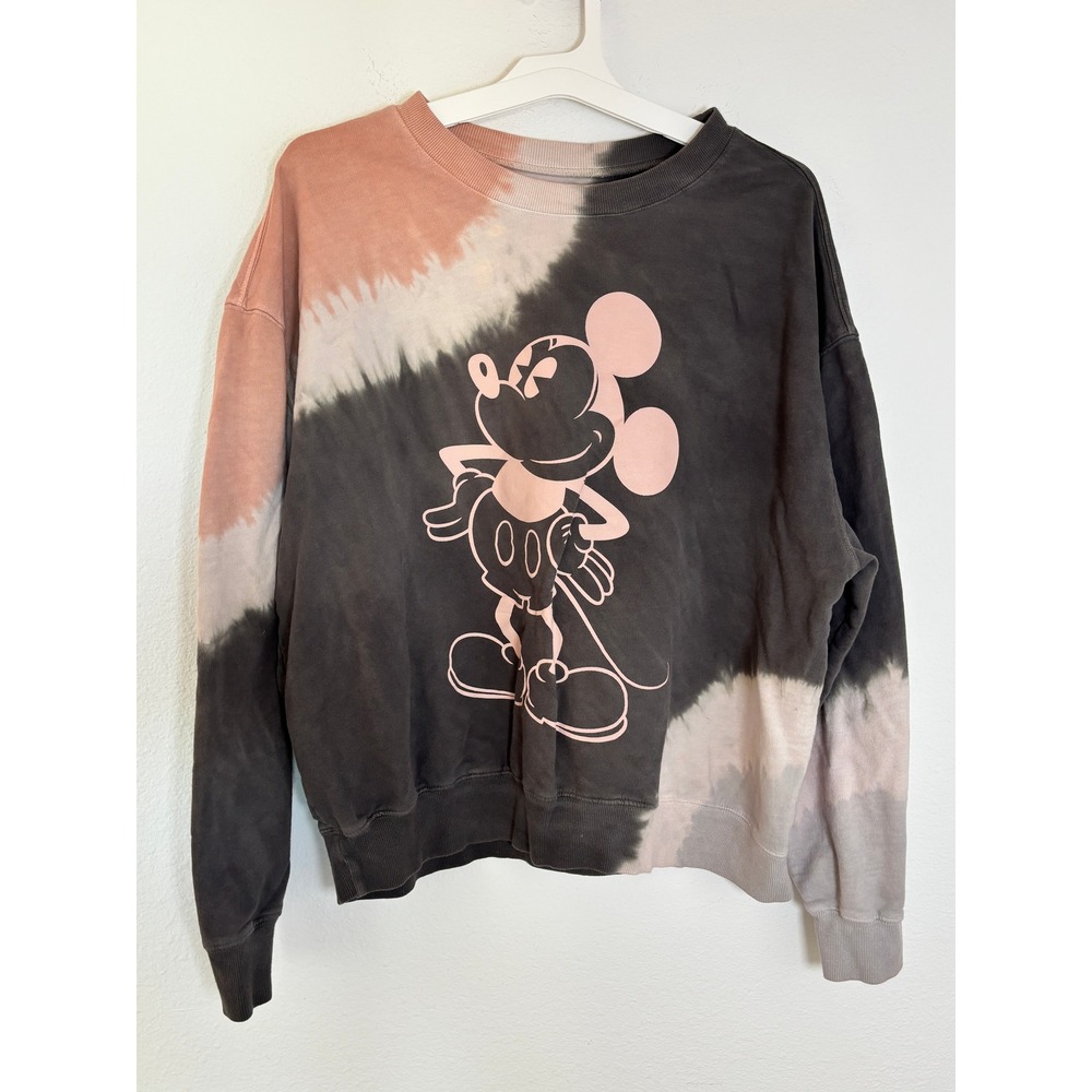 Disney Mickey Mouse Tie Dye Sweatshirt XXL Pink Grey Bleach Wash Pullover